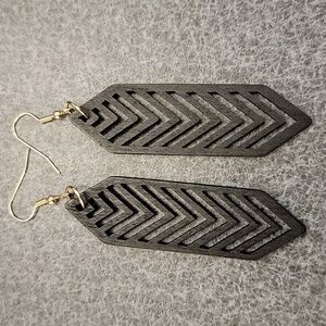 Retro Black Hexagonal Shaped Wood Dangle Earrings